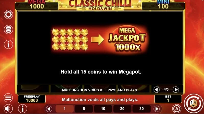 Classic Chilli Hold & Win – залипувачки знаци во рундата на задржување